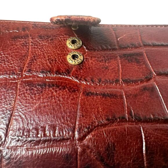 Fossil Snap Close Reddish Brown Crocodile Print Embossed Leather Wallet 7.25x4in - Picture 9 of 15